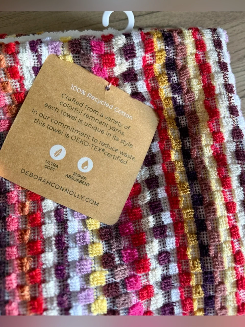 DEBORAH CONNOLLY FALL KITCHEN TOWELS (3) BLOCKS RED GOLD PURPLE 100% COTTON
